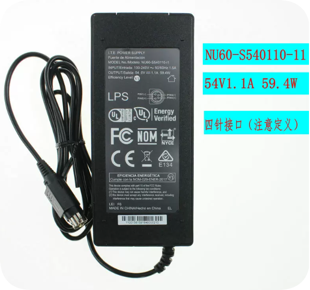 *Brand NEW*Original 54V 1.1A 59.4W Power Adapter/Charger Model NU60-S540110-11 with 4-Pin Connector Power Supp